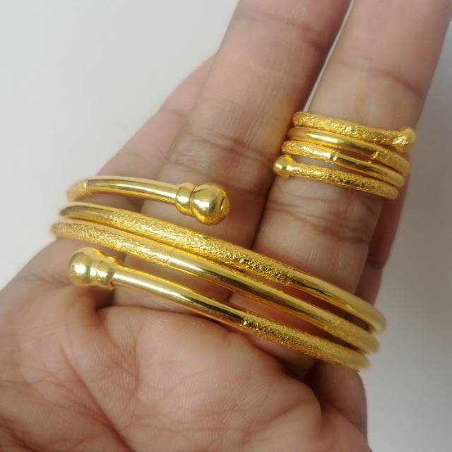 Gelang Set Cincin Lidi Pasir Lapis Emas 24k Sesuai Foto