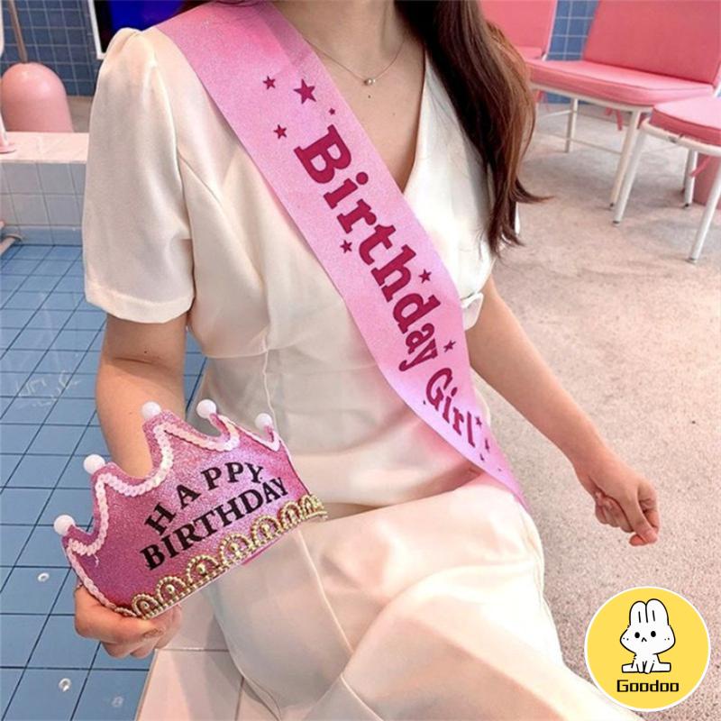 Selempang Sash Dekorasi Ulang Tahun Korea Birthday Satin Sash Girl Selempang Ulang Tahun Birthday Sash Birthday Queen Princess Aksesori Dekorasi Pesta -Doo