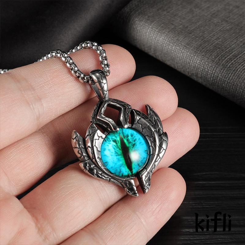 Vintage Punk Turkish Fashion Creative Devil's Eye Alloy Pendant Stainless Steel Chain Necklace Birthday Gifts For Men Women Accessories