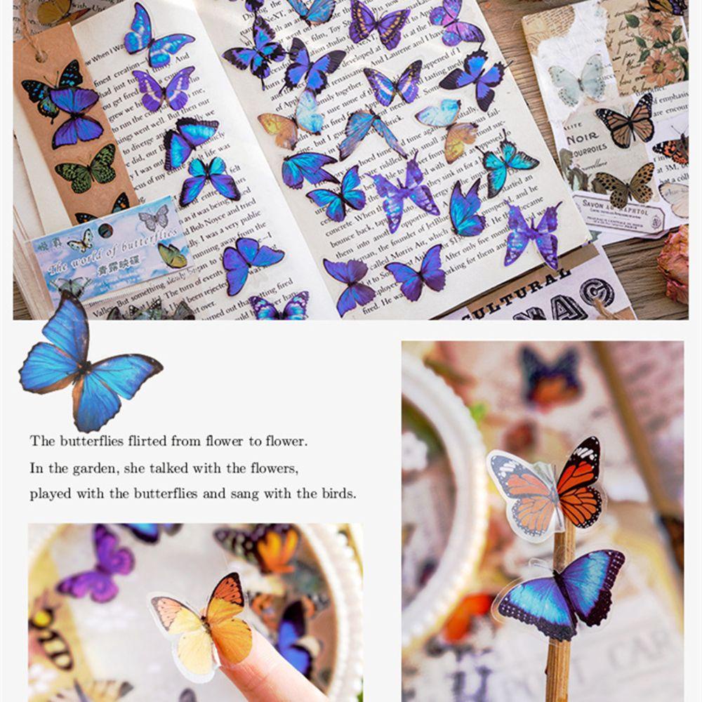 Populer 40pcs Stiker Planner Diary Botol Air Transparan Alat Tulis PET Butterfly Stiker