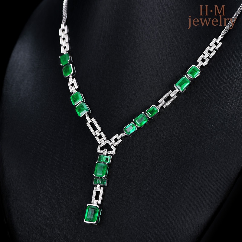 Kalung Rantai Sterling Silver 925 Dengan Liontin Batu Emerald Micro-Inlaid Untuk Wanita