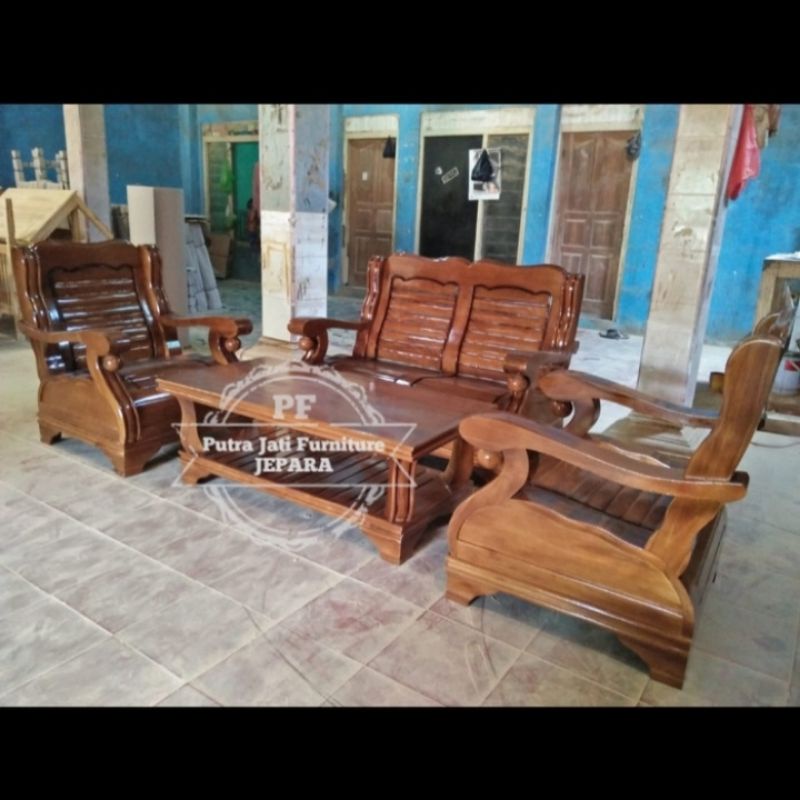 Kursi tamu gajah semut kayu jati - Meja kursi ruang tamu 211 + 1 meja
