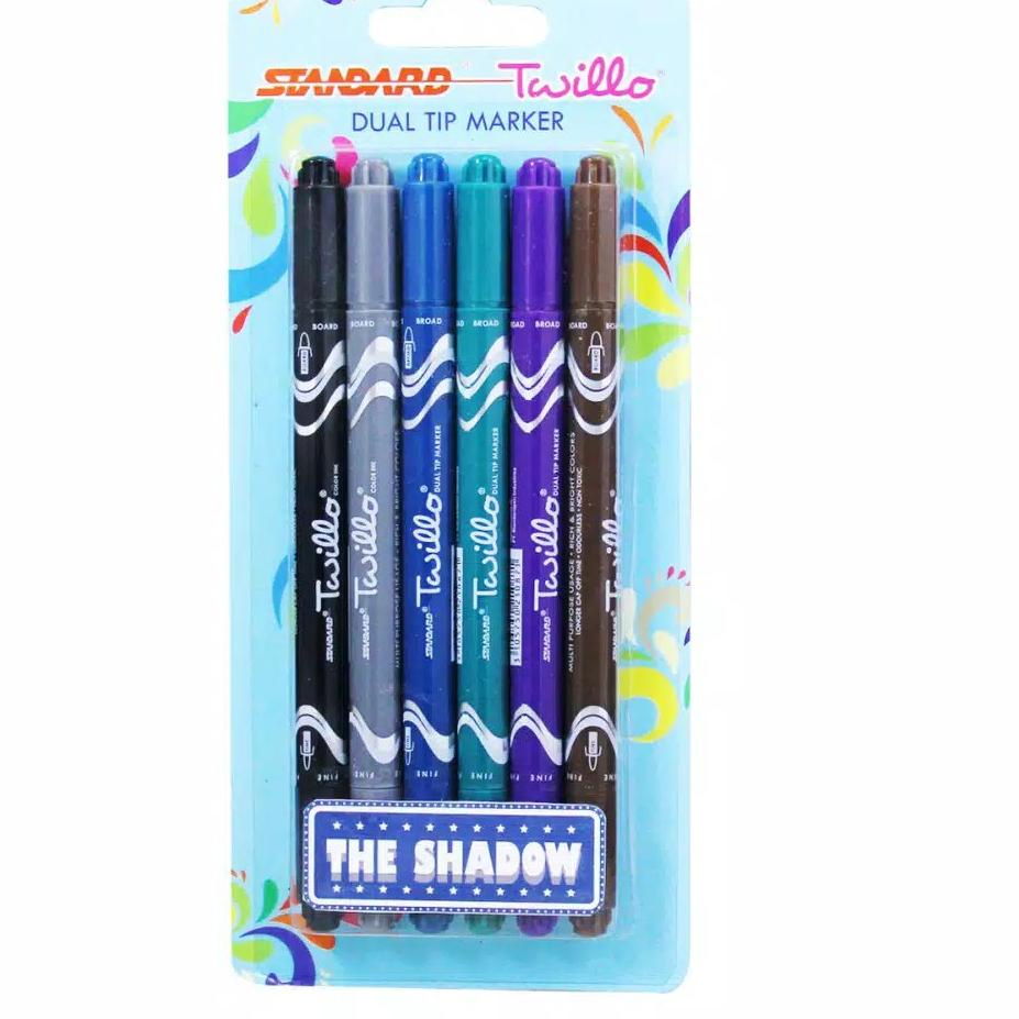 

♘ STANDARD TWILLO BLISTER DUAL TIP MARKER SET 6 MIX COLOR ⇟