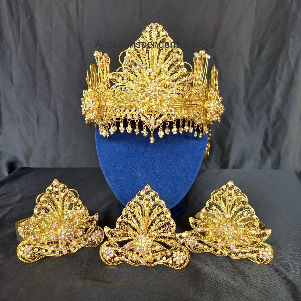 Siger Sunda  Cabang 3 trap Gold/mentul/Kembanggoyang/Jurai/Rumbai/set manten/siger sunda pengantin m