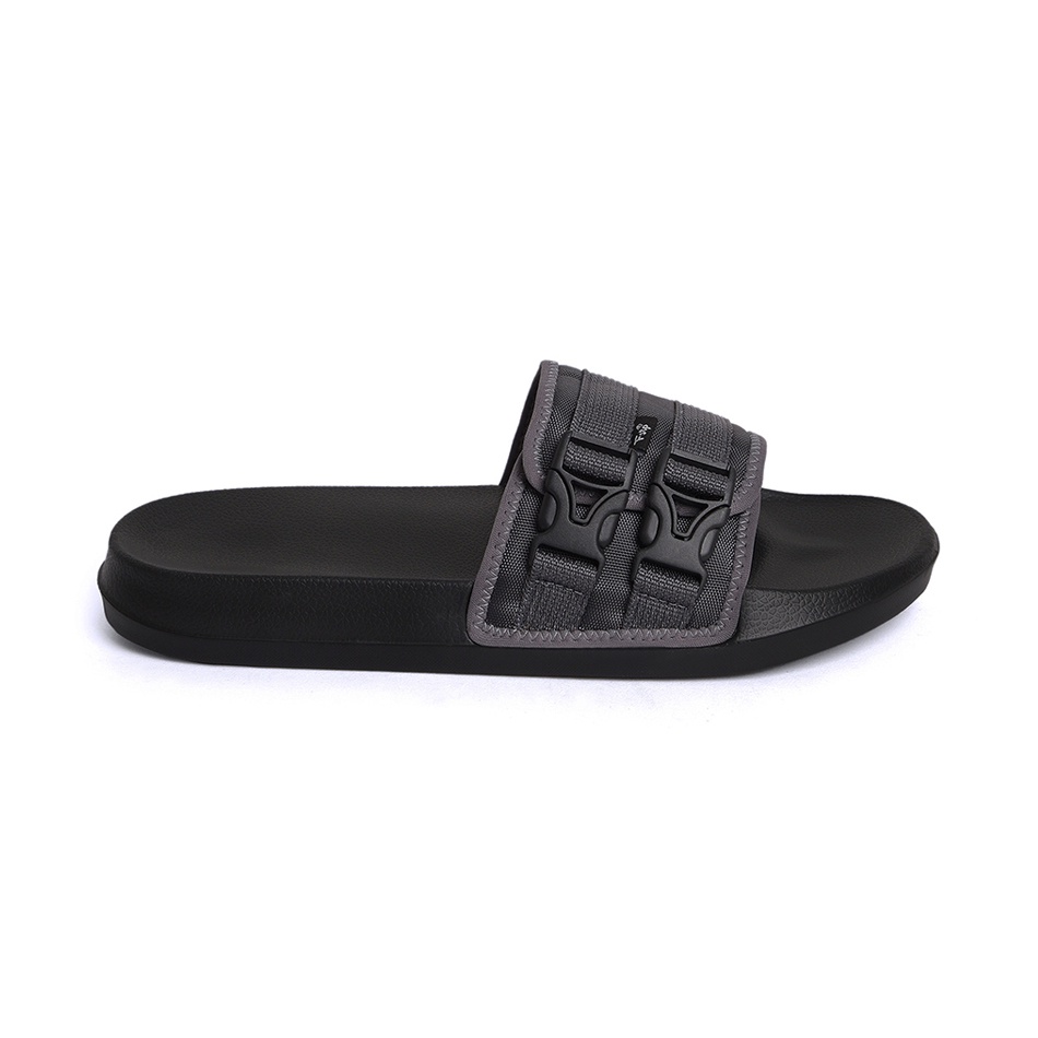 WOLV BLACK ORIGINAL x FOOTSTEP Sandal Casual Full Hitam Pria Sendal Slide Jalan Santai Harian Slippers Hangout Lebaran Selop Anti Slip Karet Premium Slip On Remaja Dewasa Flip Flop Kerja Formal Sport Footwear Big Size Jumbo Ukuran Besar 44 Keren Kekinian