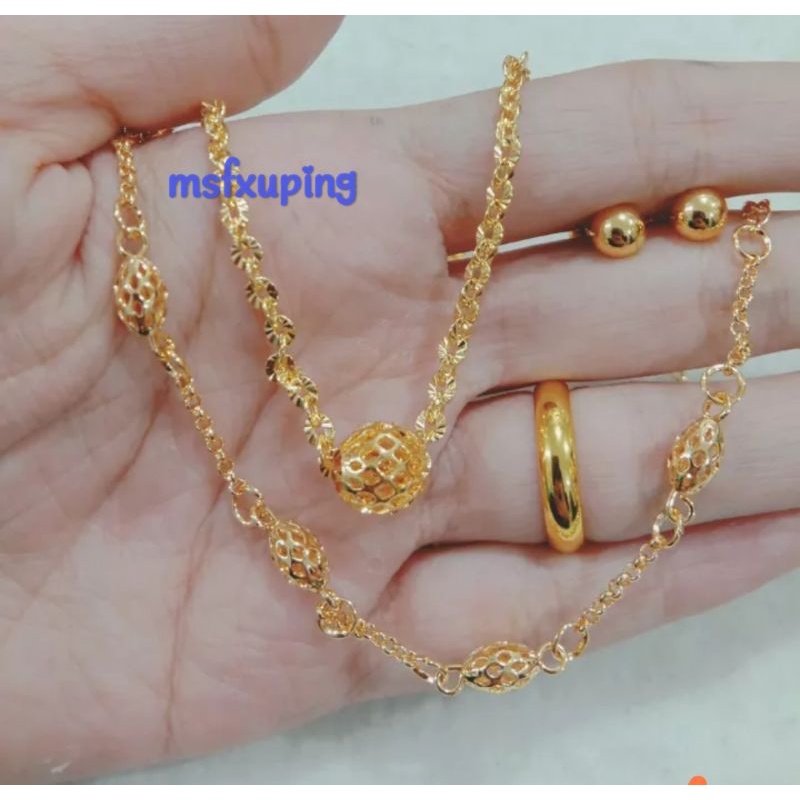 Set Perhiasan Dewasa Model Gelang Bola Bola Jaring Anti Karat Lapis Emas 24k Pashion Terlaris Bisa COD
