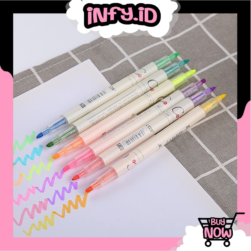 INFY - Highlighter Ujung 2 Warna Marker Pen Alat Tulis Penanda Berwarna 2 Tip Warna S010