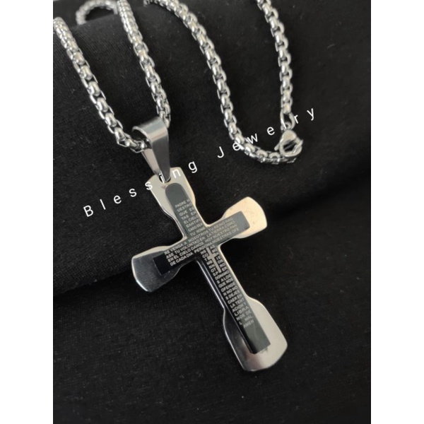 Kalung Salib Kombinasi Titanium Pria dan Wanita High Quality ZX