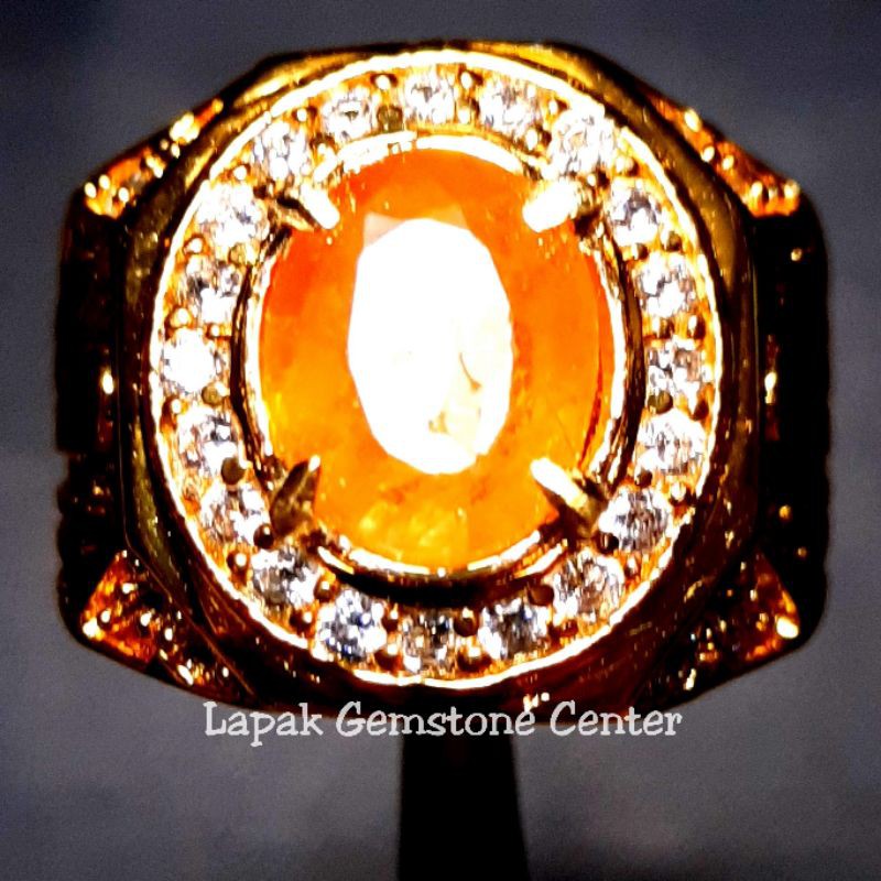 Cincin Batu Permata Natural Yellow Safir Asli Super Mewah Kristal