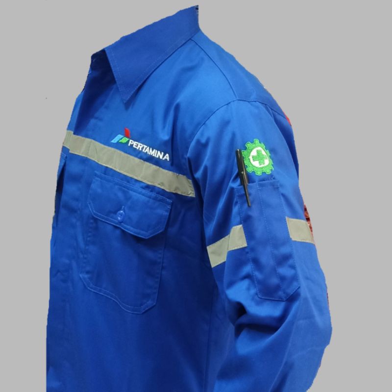 Baju Pertamina Murah Tangan Panjang Seragam Kerja Karyawan Lapangan Bisa Tambah Bordir