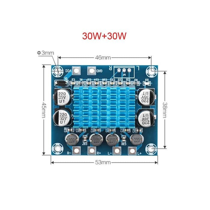 TPA3110 Class D Amplifier Dual Channel 30W + 30W dengan Heatsink