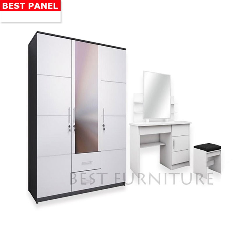 GRATIS ONGKIR + RAKIT Best Paket Hemat-08 Furniture Ruang Kamar Lemari Pakaian 3Pintu dan Meja rias