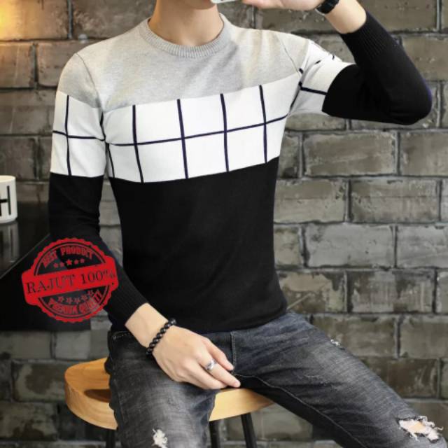 TOTOTAshop.baju sweater rajut pria FELIX,Bahan full Rajutan.Lengan panjang