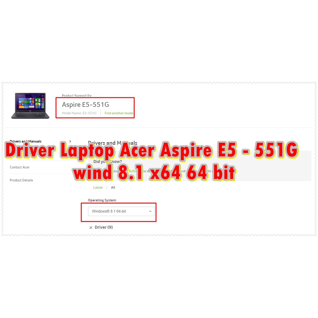 Driver Laptop Acer Aspire E5 - 551G wind 8.1 x64 64 bit
