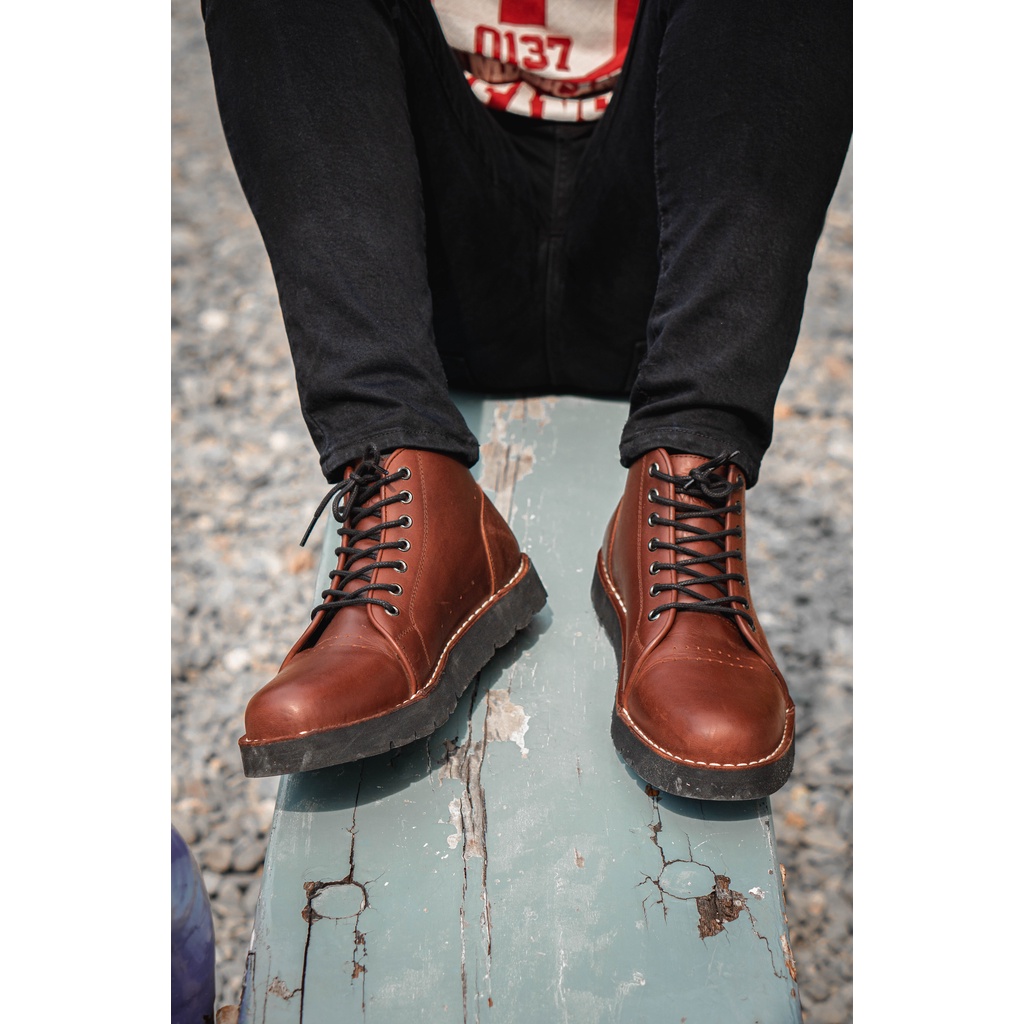 Sepatu Boots Kulit Asli - Vigos Bravo Darkbrown