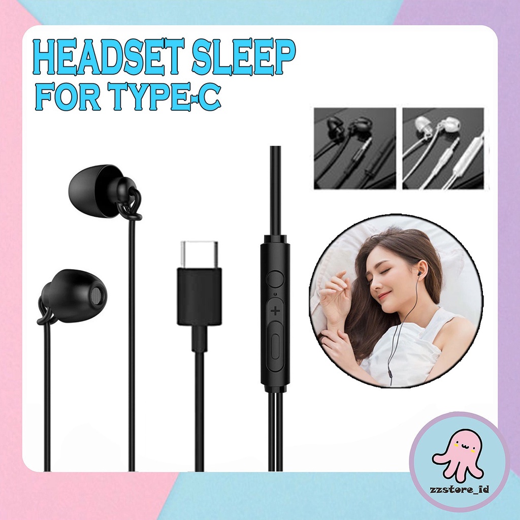 Earphone Handsfree Headset SLEEP TYPE-C Hifi Wired Mega Bass Stereo Soft Silicone Wear Comfortable Type C Plug In-ear Earphones