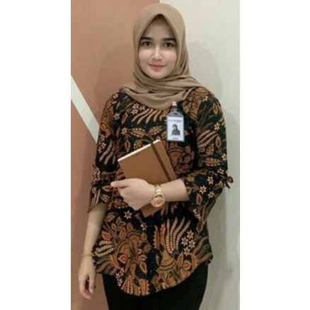 COD,TERMURAH ATASAN BATIK WANITA MODERN / JUMBO MOTIF MANGGAR SOGAN M L XL XXL XXXL