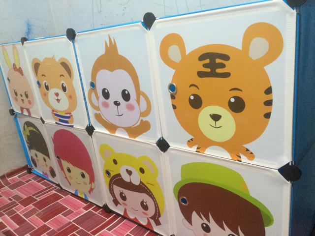 Lemari Pakaian Plastik Rak Serbaguna Susun Lemari Baju Anak 8 Pintu/kotak