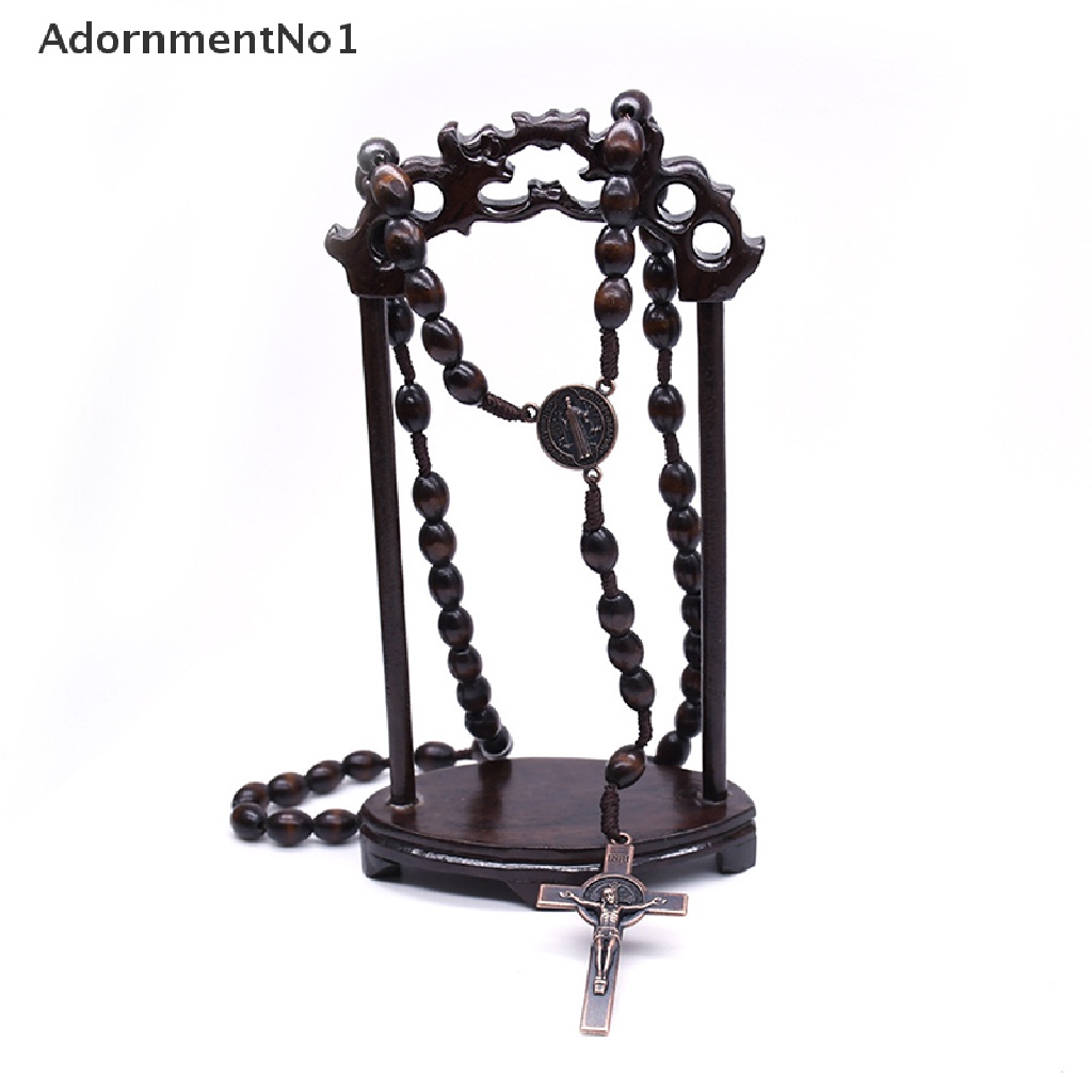 (AdornmentNo1) Kalung Rosario Katolik Manik Kayu Liontin Salib Yesus Gaya Vintage