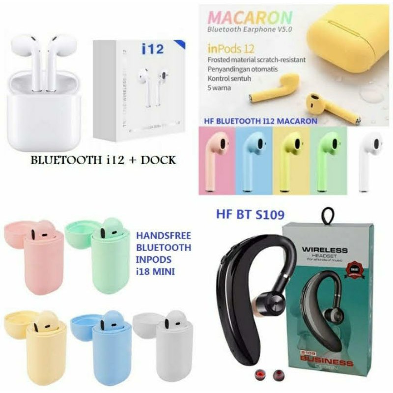 HEADSET BLUETOOTH HANDSFREE BLUETOOTH i12 MACARON ORIGINAL