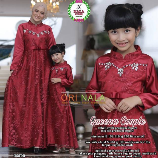 GAMIS MUSLIM/QUEENA COUPLE MOM&KIDS MAROON
