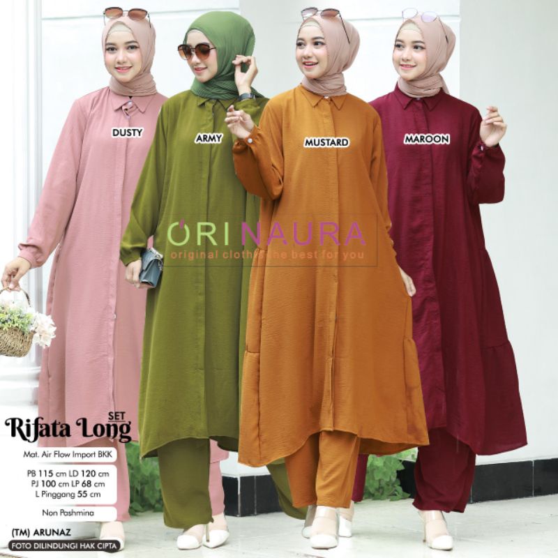 [RIFATA LONG SET] bahan air flow import one set tunik ld jumbo 120cm BY ORI NAURA