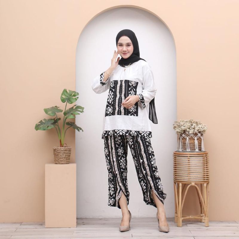 One set baju setelan bahan rayon wanita remaja cewek atasan bawahan blus celana panjang 7/8 cantik santai tidur terbaru kekinian-Abu