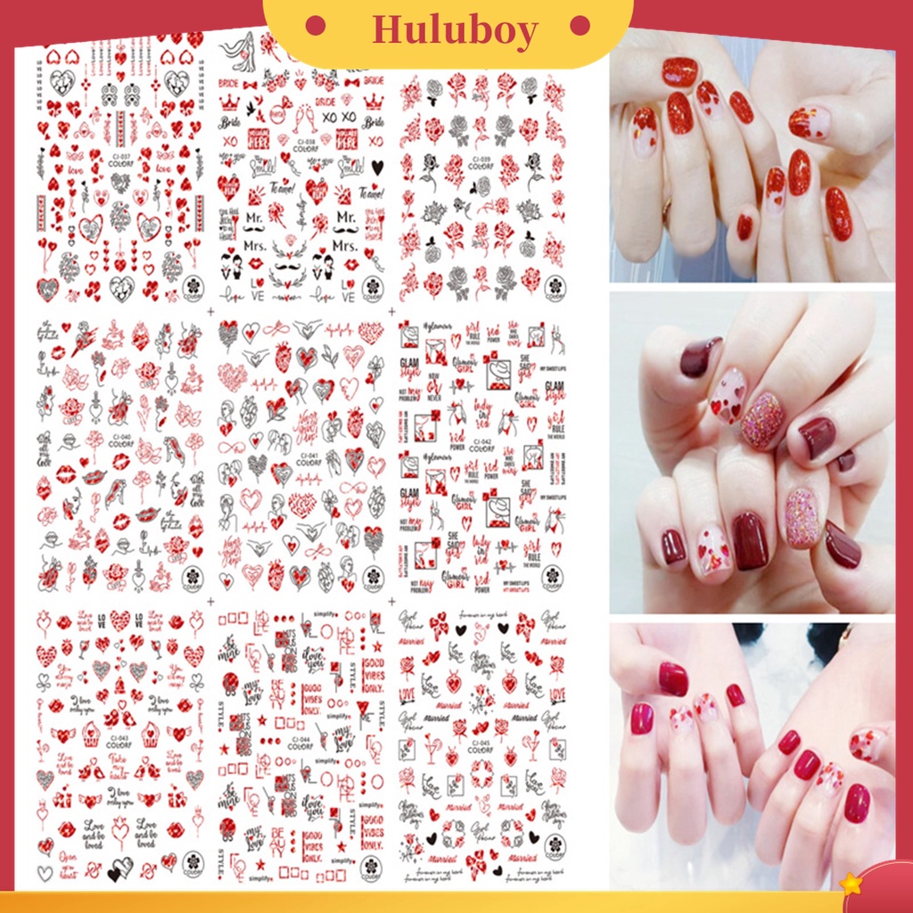 Huluboy Huluboy♡ Stiker Kuku 3D Motif Hati Saturation Valentines Day Untuk Manicure