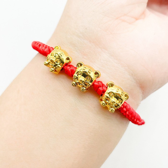 Gelang Tali Merah Liontin Emas Macan Gold Bracelet Kado Imlek Tiger Harga Grosir Termurah