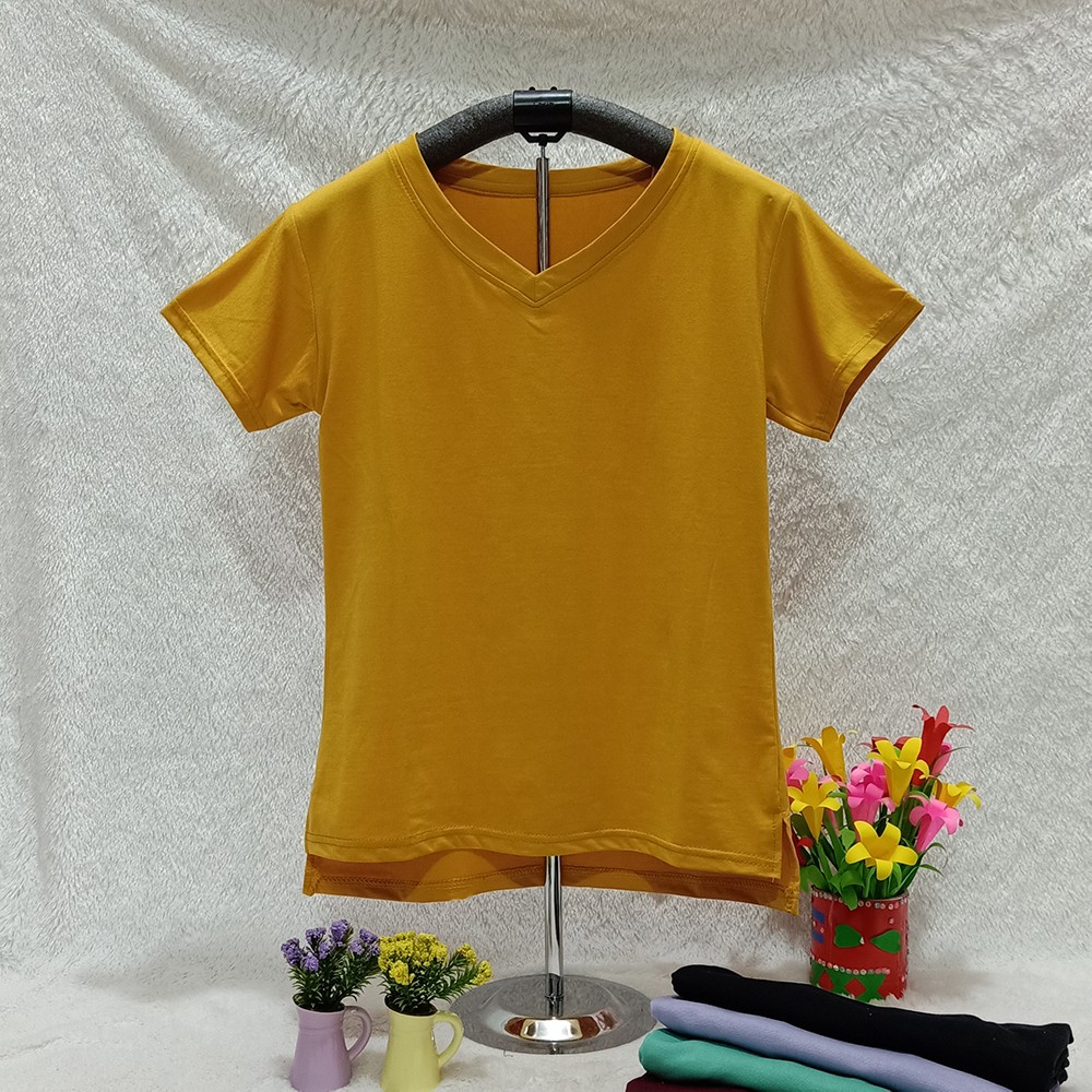 Kaos polos Ringer V neck Kaos Atasan wanita model penguin Ld90 fit to 110cm BB 65 SR 06