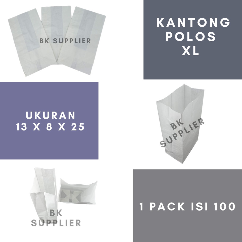 Kantong kertas polos 100pcs, Kantong Roti Polos, Kantong kertas Makanan, Kantong Gorengan