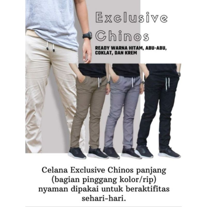 [TERLARIS] CELANA CHINOS COWOK PANJANG KARET PINGGANG RIP KOLOR