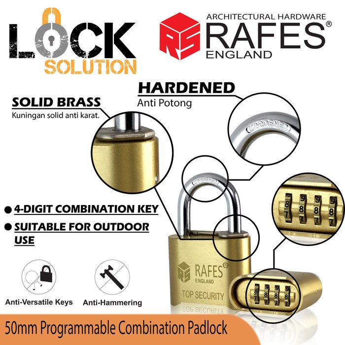 Gembok Kombinasi Rafes England Anti Karat (Gkc 2155)