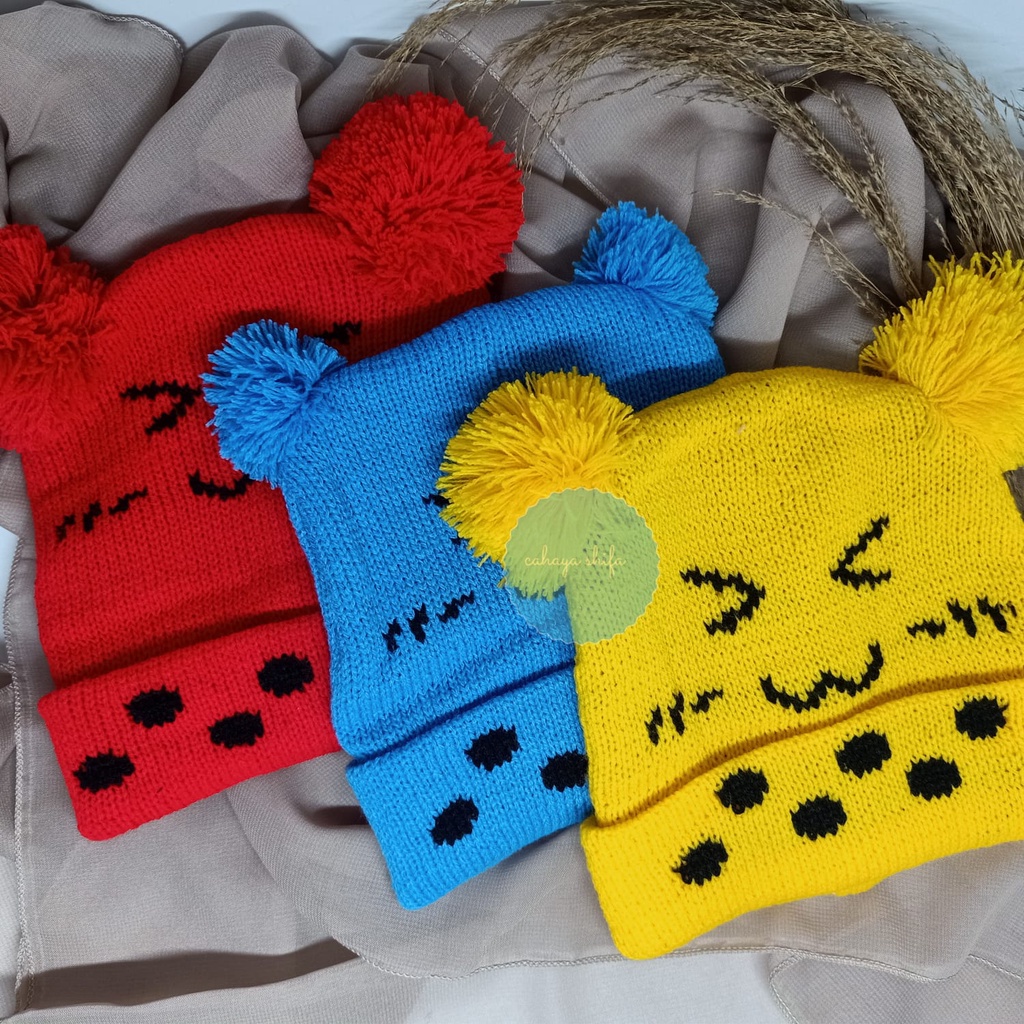 KUPLUK TOPI BAYI BOBA SMILE POMPOM / KUPLUK BAYI BOBA SMILE UNISEX