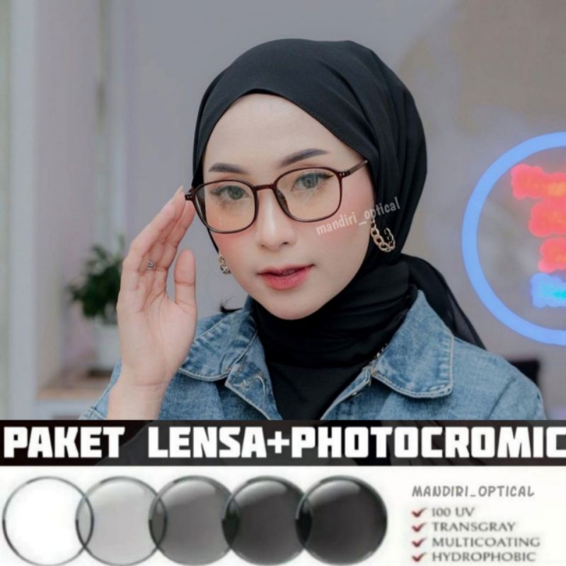 ( Bisa COD) Kacamata wanita | (paket frame+lensa photocromic) | antiradiasi | kacamata photocromic minus | gratis lensa antiradiasi | frame 2130