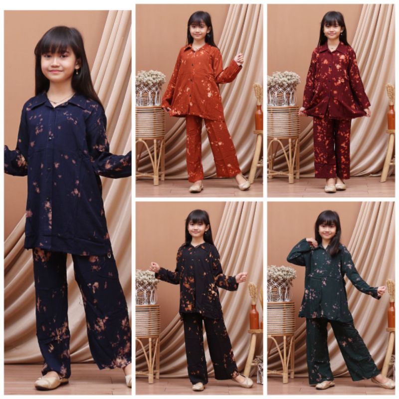 SETELAN WAKA WAKA ANAK PEREMPUAN USIA 10-13 TAHUN/ SETELAN CELANA ANAK TANGGUNG BAHAN RAYON / ONE SE