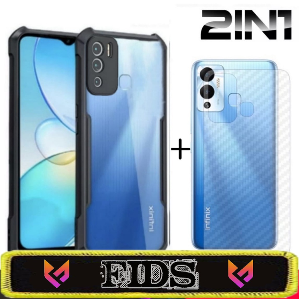 PROMO PAKET 3 IN 1 / 2 IN 1 CASE INFINIX HOT 12i 2022 Fusion Xundd ShockProof Free Anti Gores Layar Dan Skin Carbon Cover Handphone