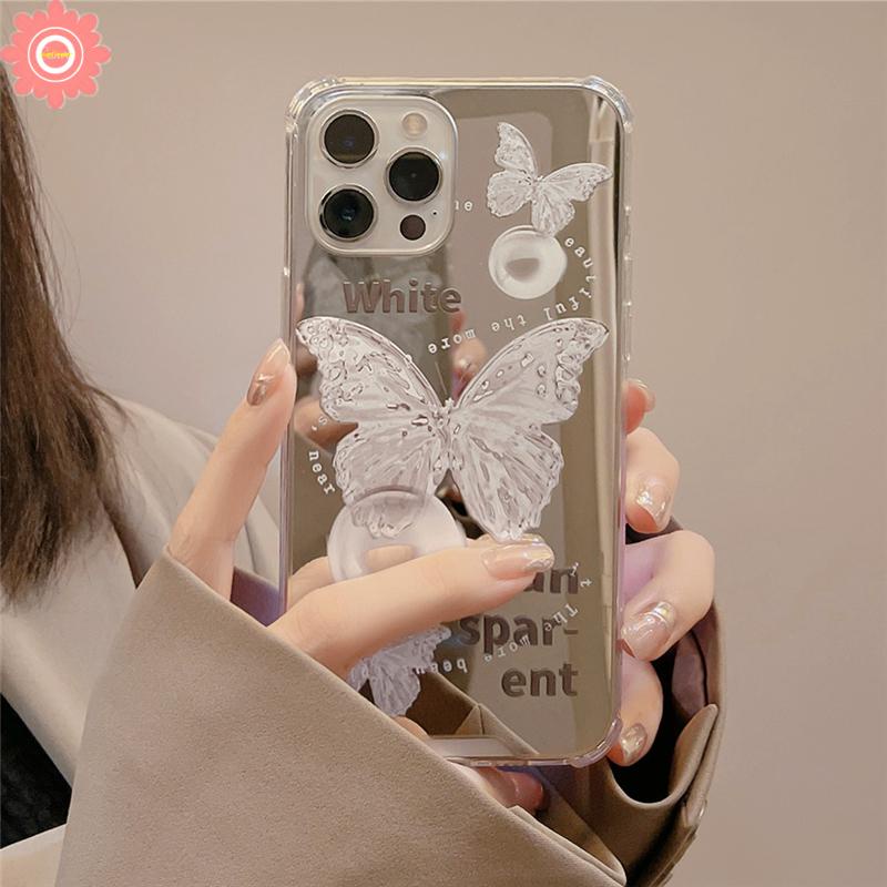 Soft Case Tpu Transparan Cermin Makeup Butterfly Untuk iPhone 7Plus 8Plus XR X XS Max 12 13 11 Pro Max 6 6S Plus 7 8 SE 2020