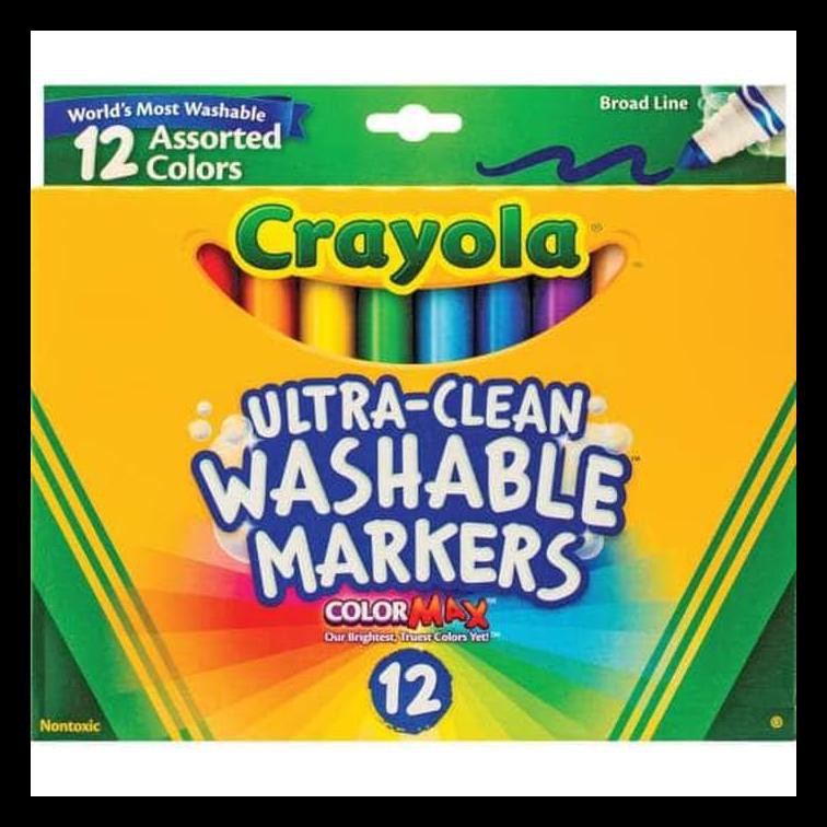 

READY STOK CRAYOLA ULTRA CLEAN WASHABLE ASSORTED BROAD LINE MARKERS 12 PCS PAKET ALAT TULIS MURAH