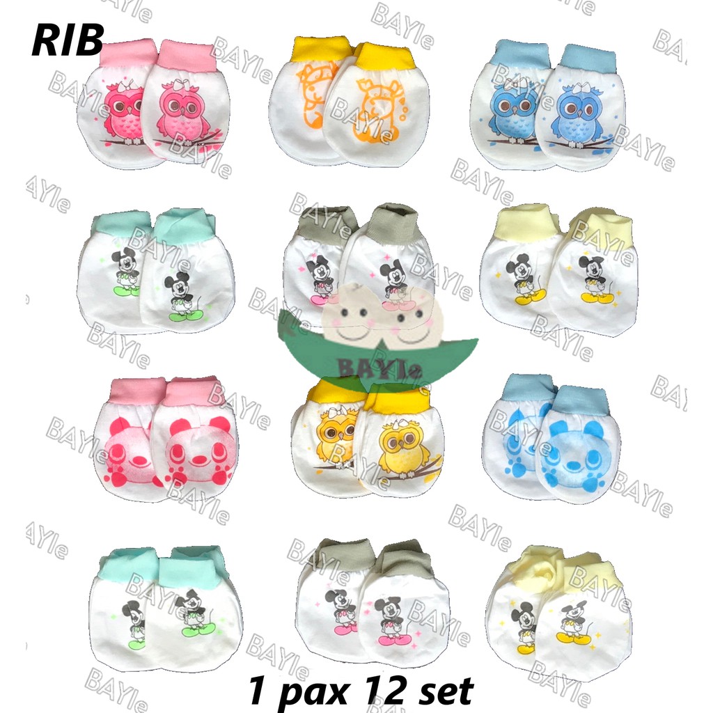 BAYIe - 12 set Sarung Tangan dan Sarung Kaki Bayi STK New Born (NB) motif lucu