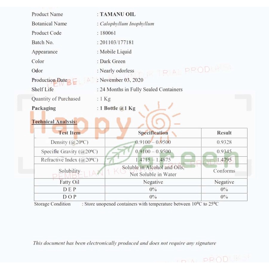 Happy Green Tamanu Oil (10 ml)