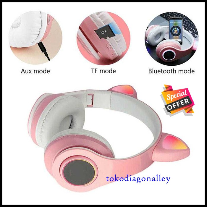 Headset Bluetooth Bando Motif Kucing Headphone Lucu Untuk Anak-Anak