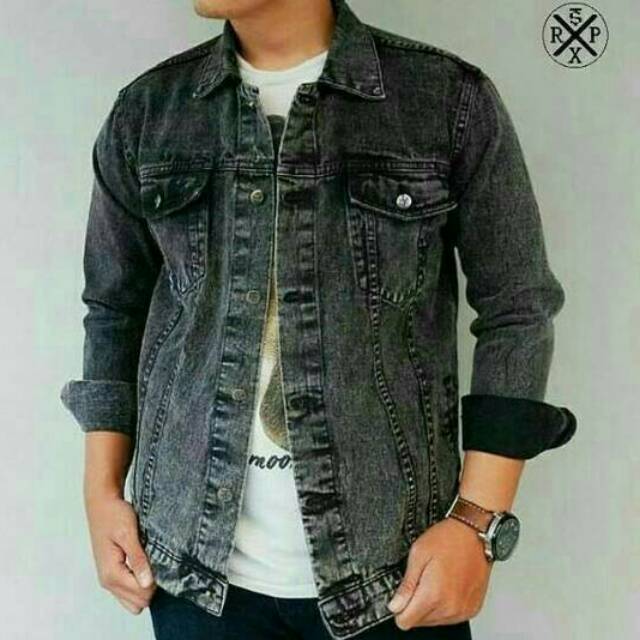 Jaket jeans black wash/jaket jeans pria
