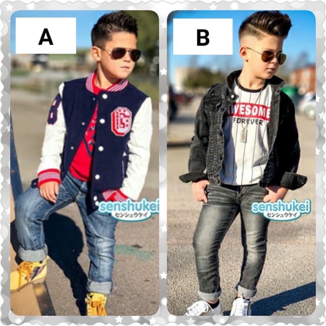 Senshukei jacket set. Baju anak cowok setelan jaket jeans panjang