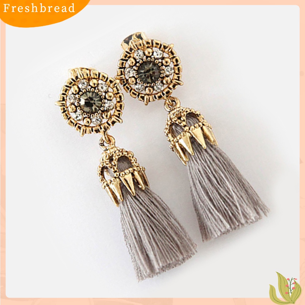 Terlaris Women's Vintage Baroque Style Hollow Rhinestone Tassel Long Dangle Earrings