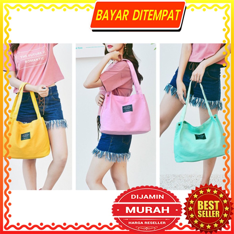 WYK26 Tas Kanvas Tote Bag Besar Warna Polos Living Travel Share Diskon Murah Impor Brand New TKM