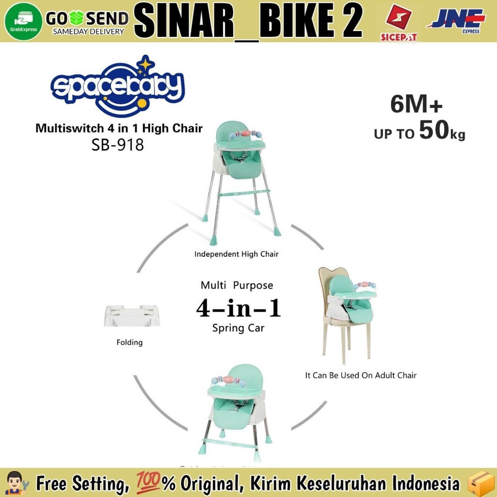 SpaceBaby SB 918 Baby Chair 4 IN 1 Baby Booster Seat 4IN1 High Kursi Makan Bayi