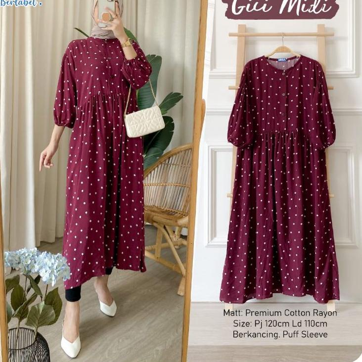 Model terkini Gamis Dress Midi Polka Series Original Moela Rayon Sanso Note Giosi Lolia Gici ☑➵ 72