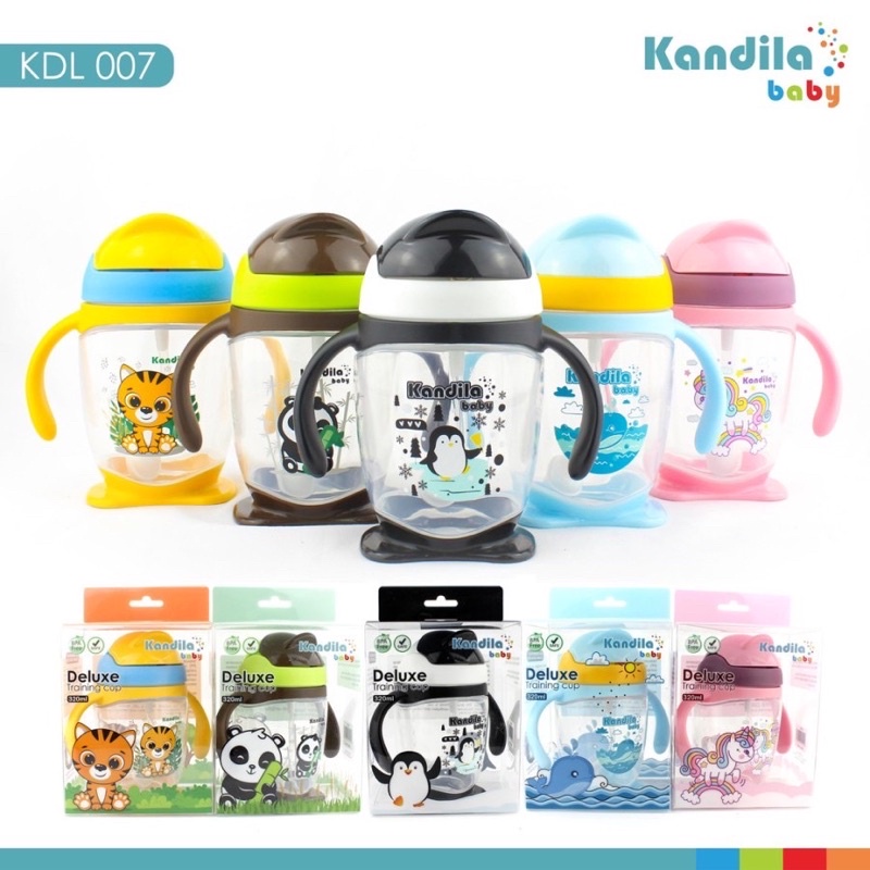 Kandila Deluxe Training Cup KDL007 Gelas Minum Sedotan Bayi Anti Sedak Bayi Suction Silikon Anti Tumpah Gelas Minum Anak Bayi 6M+