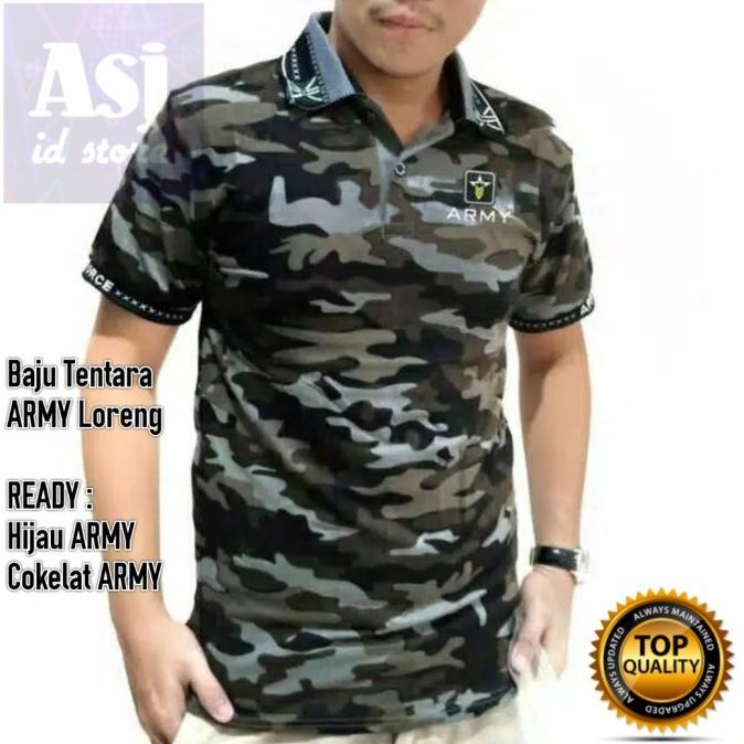 BAJU TENTARA KERAH - Kaos polo pria motif army loreng best quality